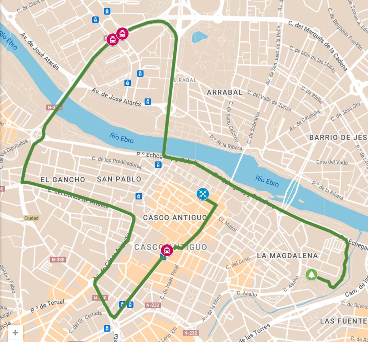 Mapa del recorrido de la 'Bicicletada escolar'.