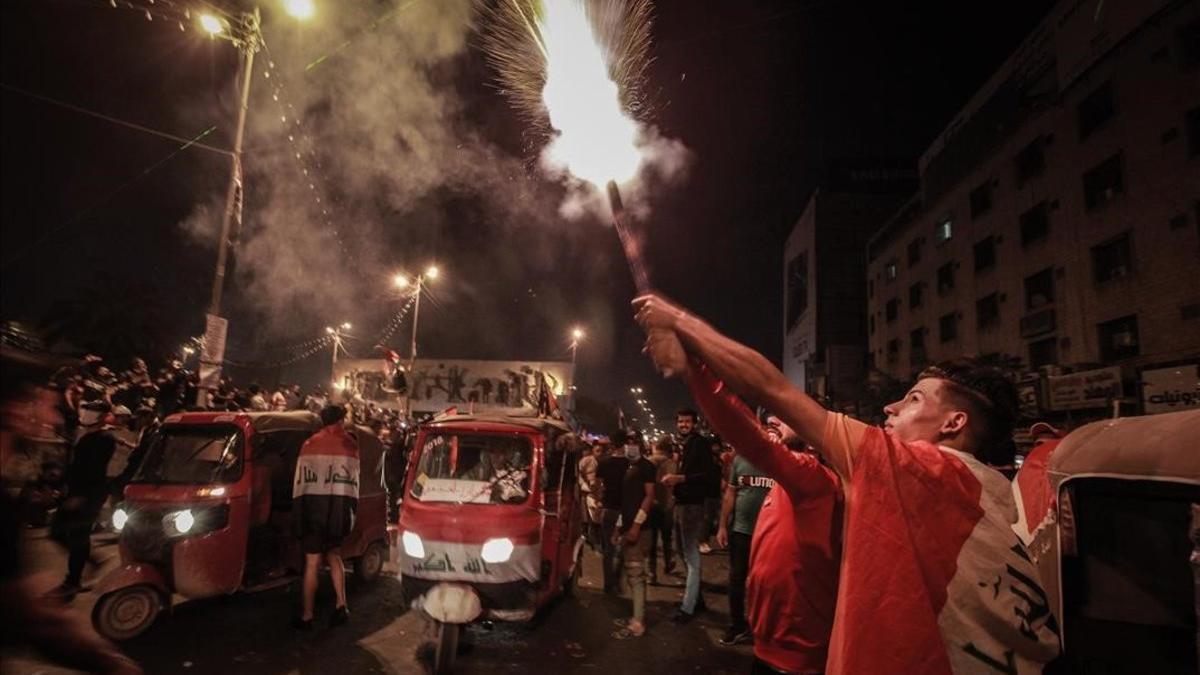 Manifestantes en la plaza Tahrir de Bagdad.