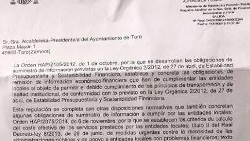 Documento remitido por Hacienda que detalla los requerimientos de un trimestre y del plan a medio plazo.