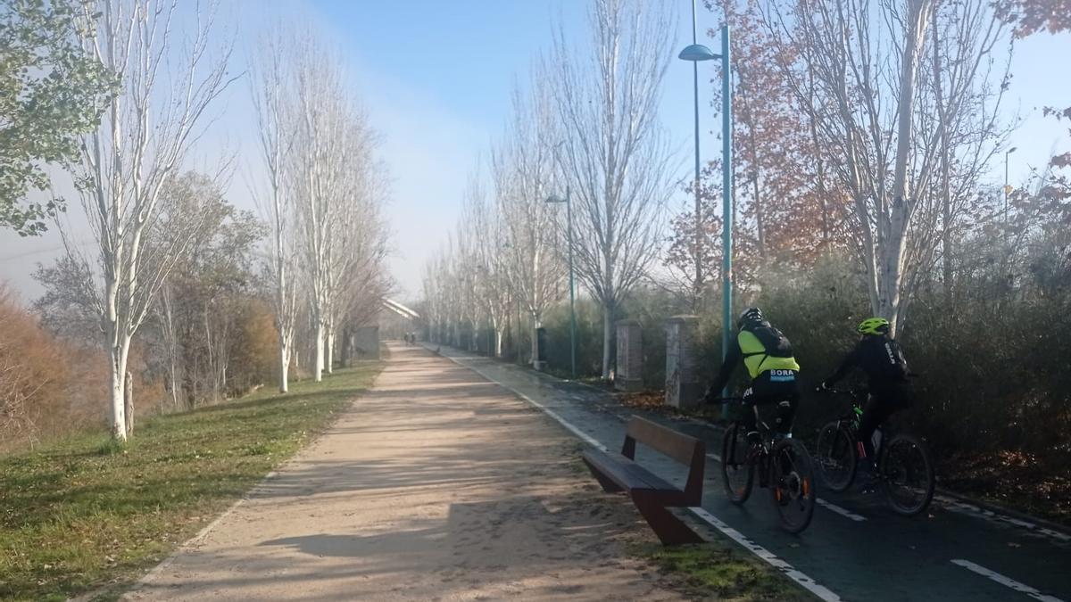 Ciclistas en el Anillo Verde Norte de Zaragoza, hace unos días
