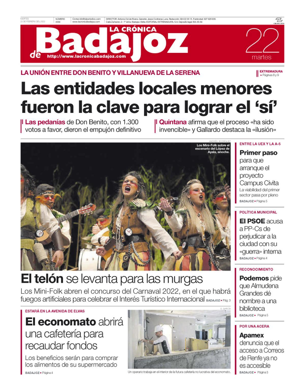 Consulta la portada correspondiente al día 22 de febrero del 2022