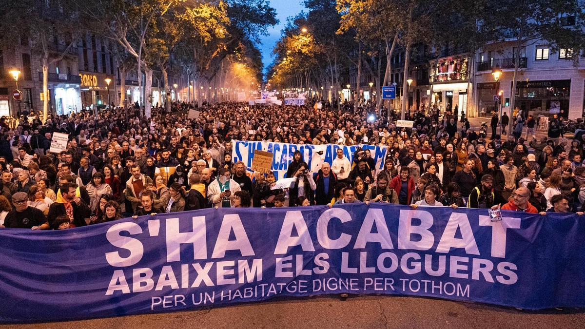 Manifestación en Barcelona contra los alquileres abusivos.