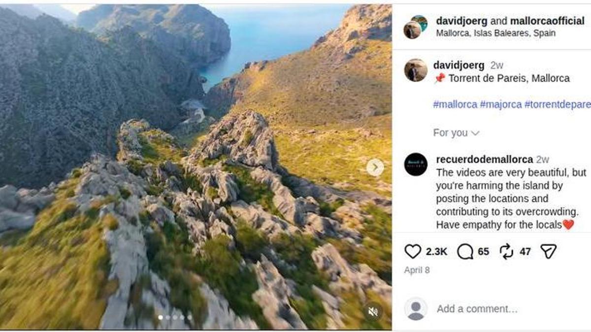 Vídeo grabado con dron en el Torrent de Pareis sin autorización, difundido por las redes sociales.