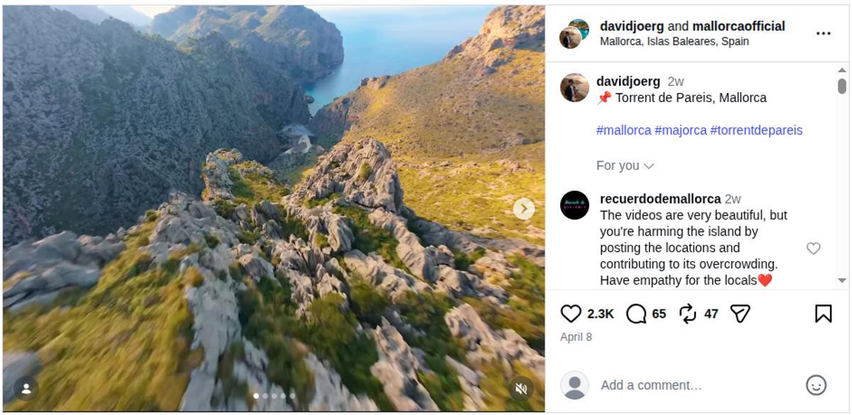 Vídeo grabado con dron en el Torrent de Pareis sin autorización, difundido por las redes sociales.