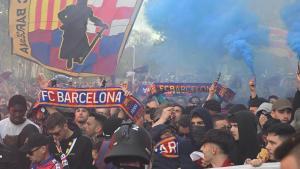 Aficionados del Barça en la previa del partido de Champions