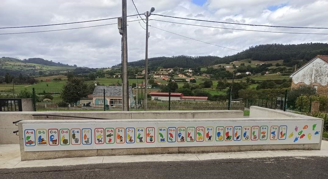 Lenguaje de signos en Posada, Lugo y San Cucao: así son los murales con abecedarios que ya lucen en los tres colegios públicos de Llanera