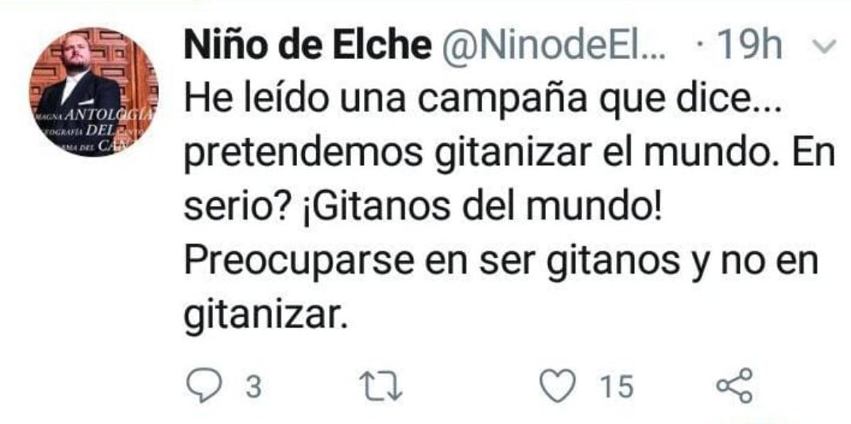 Mensaje del Niño de Elche en su red social