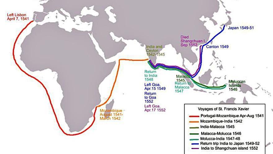 Ruta de los viajes de San Francisco Javier. Wikipedia