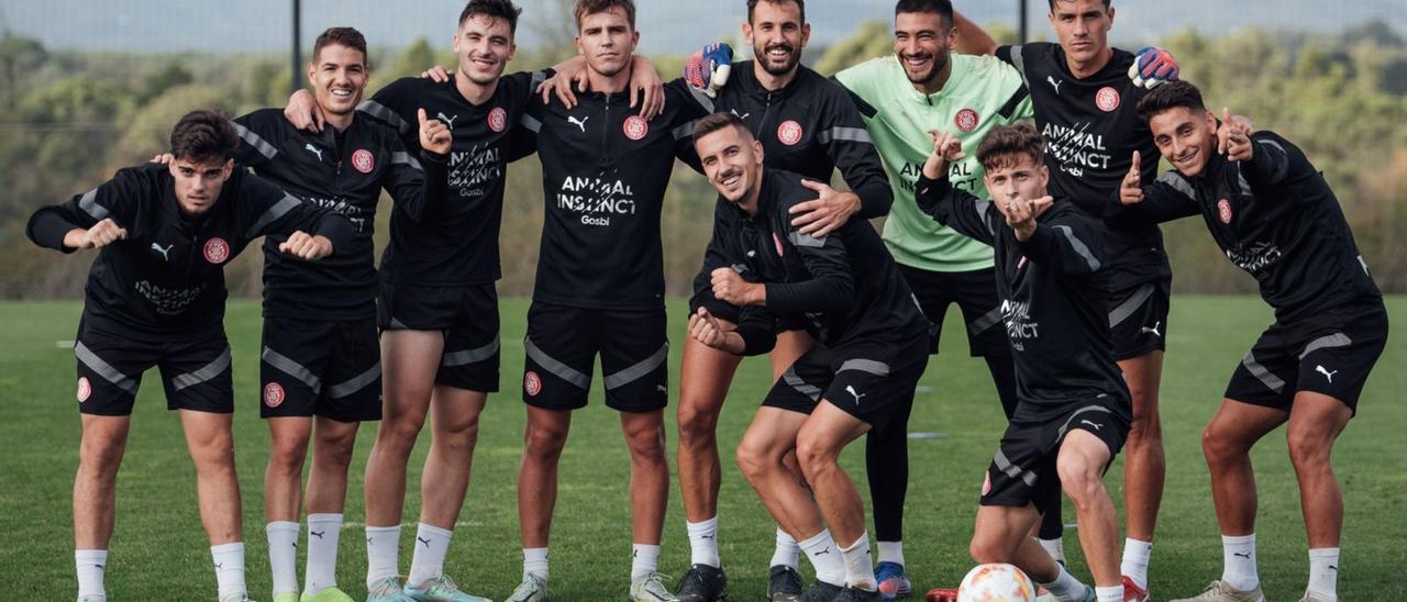 Els jugadors del Girona
somriuen en l’entrenament
previ a la Copa. |  GIRONA FC/NURI MARGUÍ