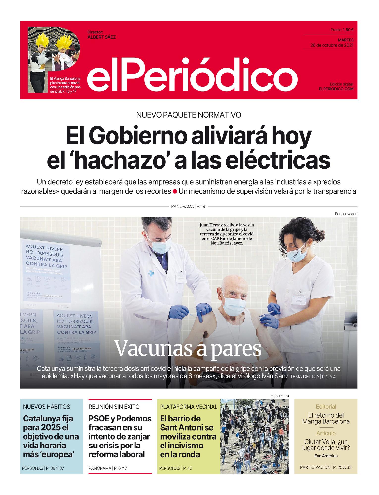 La portada de EL PERIÓDICO del 26 de octubre de 2021