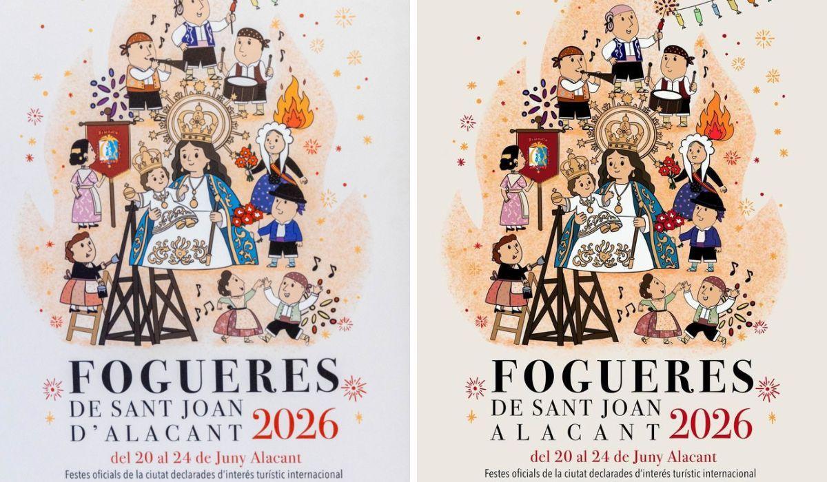 El cartel que se anunció y el definitivo, con el cambio en la ubicación de las Hogueras para evitar llevar a equívocos