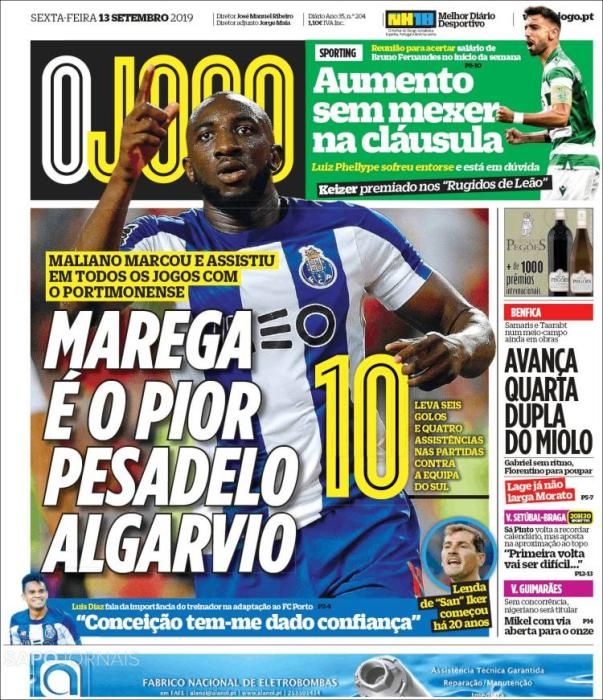 Portada O JOGO viernes 13 septiembre 2019