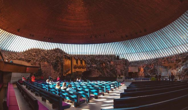 Interior of  the Rock Church Helsinki City, Finland.