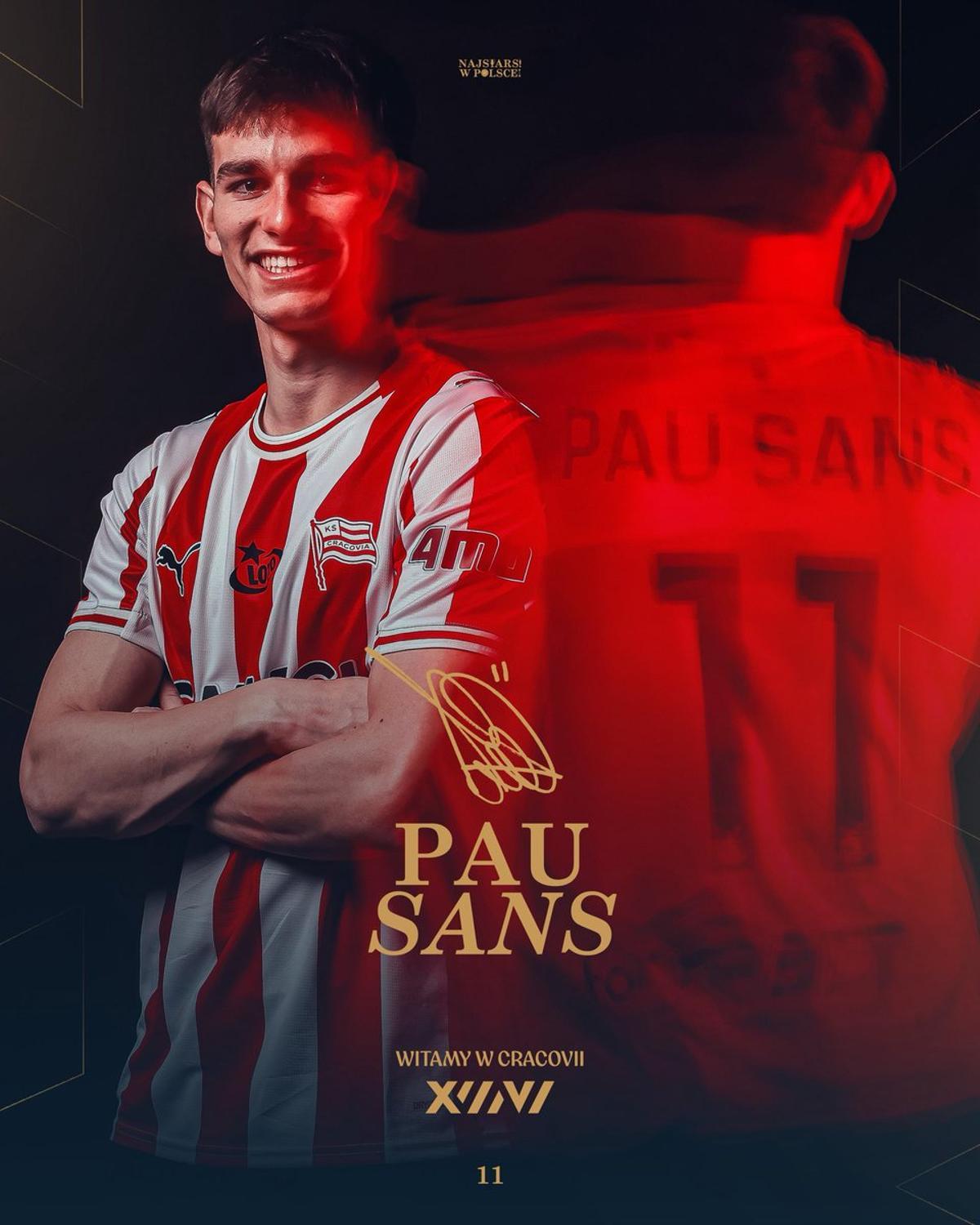 Anuncio oficial del KS Cracovia del fichaje de Pau Sans.