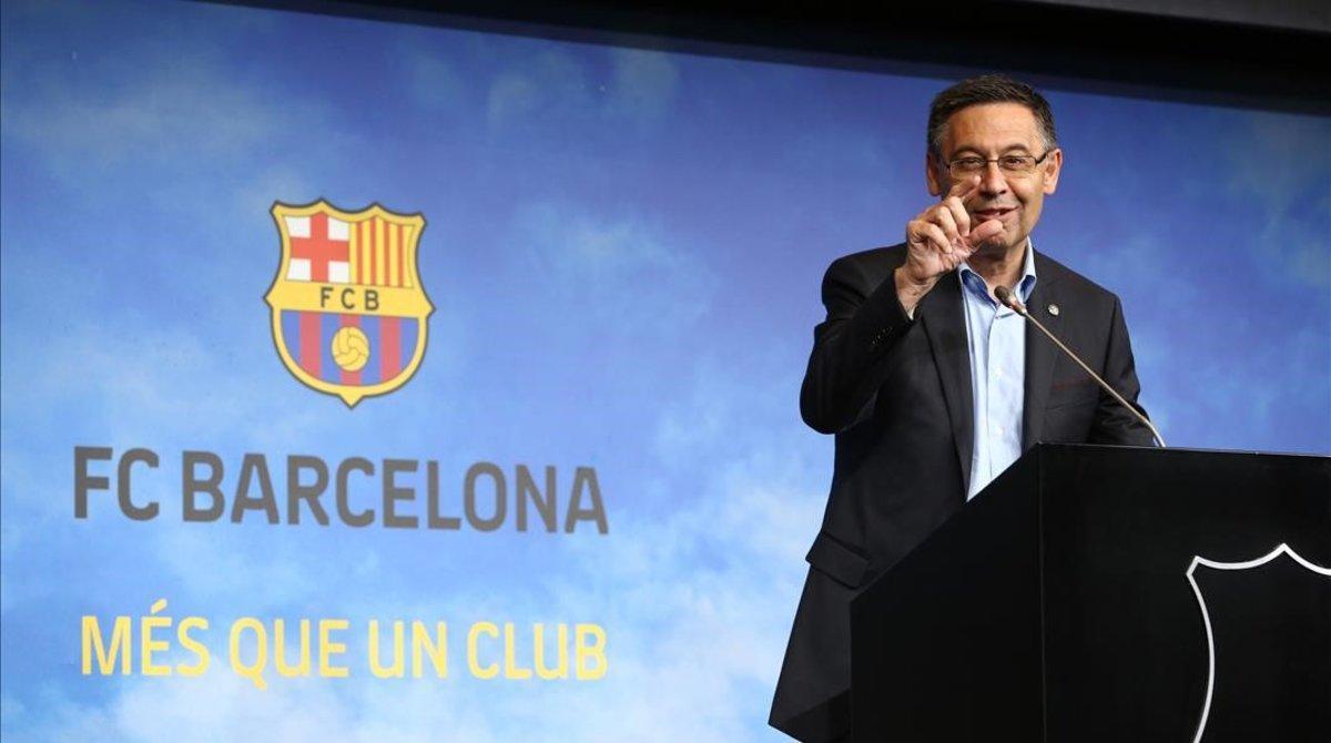 Josep Maria Bartomeu, en el Auditori del Camp Nou.