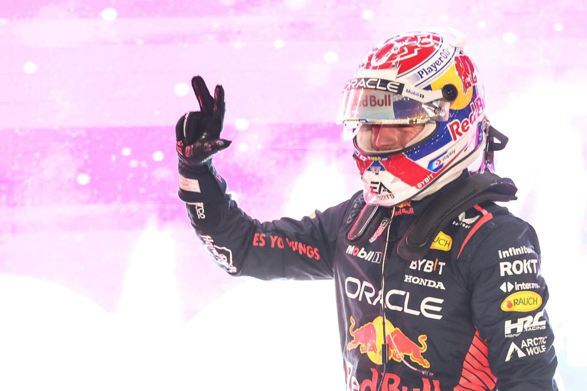 Verstappen en la celebración de su tercer mundial, en 2023