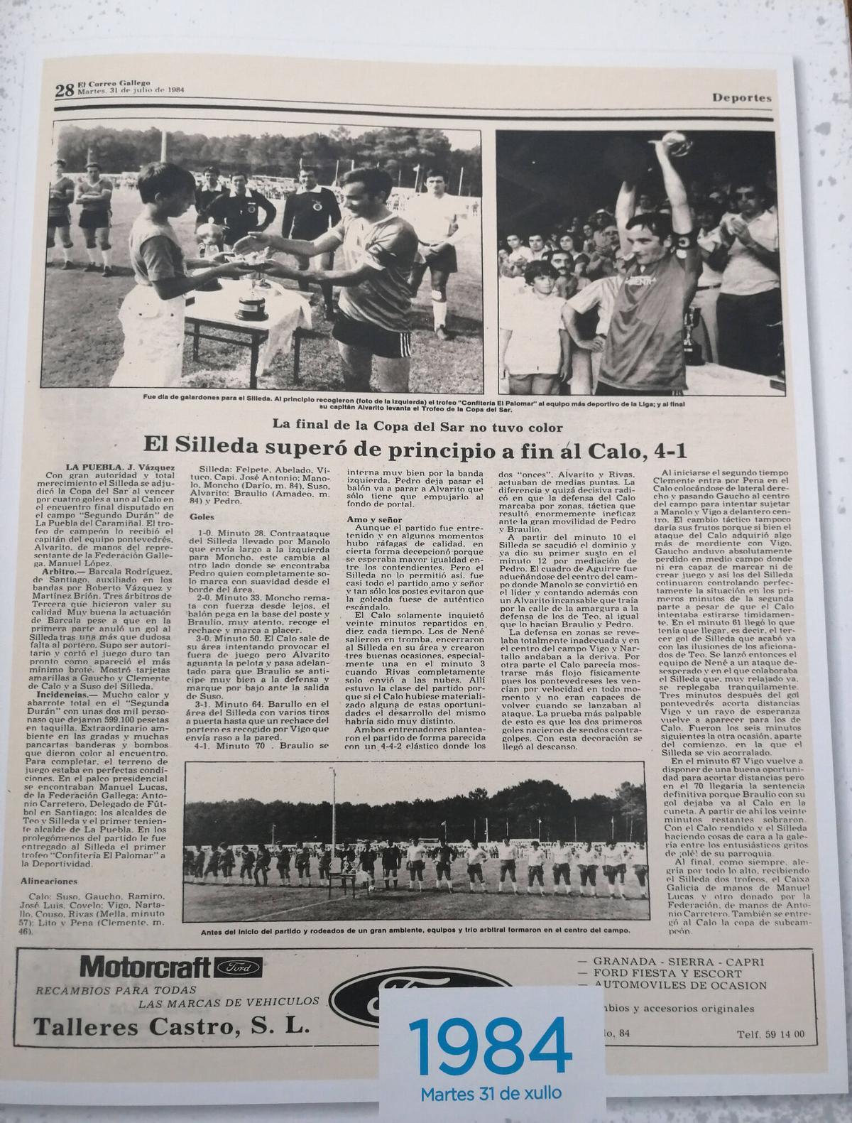 Recorte periodístico sobre la final de 1984.
