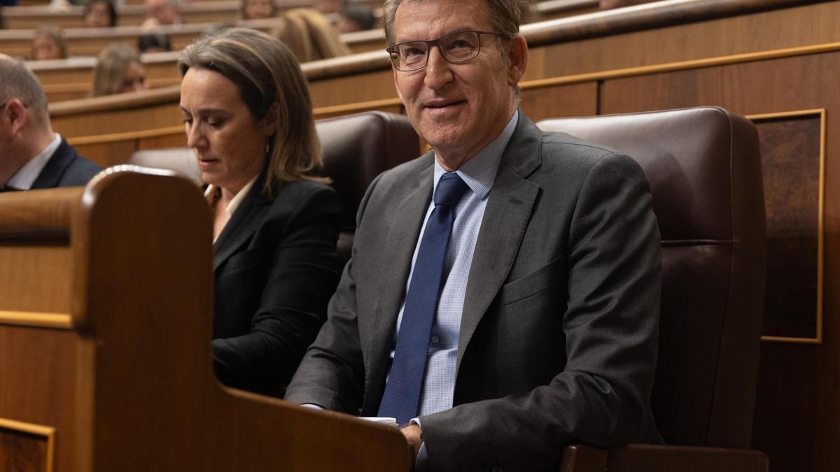 Alberto Núñez Feijóo y Cuca Gamarra, en el Congreso.