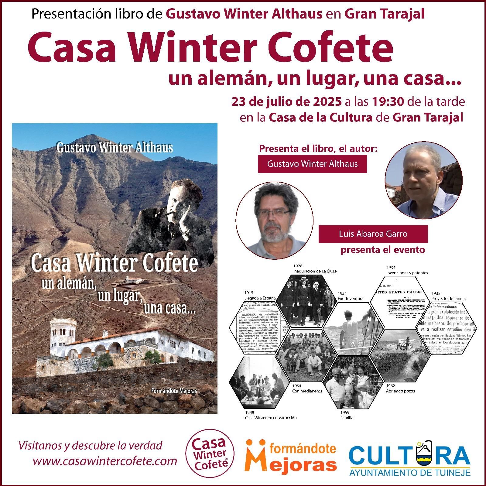 Cartel de la presentación del libro de Gustavo Winter sobre la historia de la Casa Winter en la Casa de la Cultura Gran Tarajal.