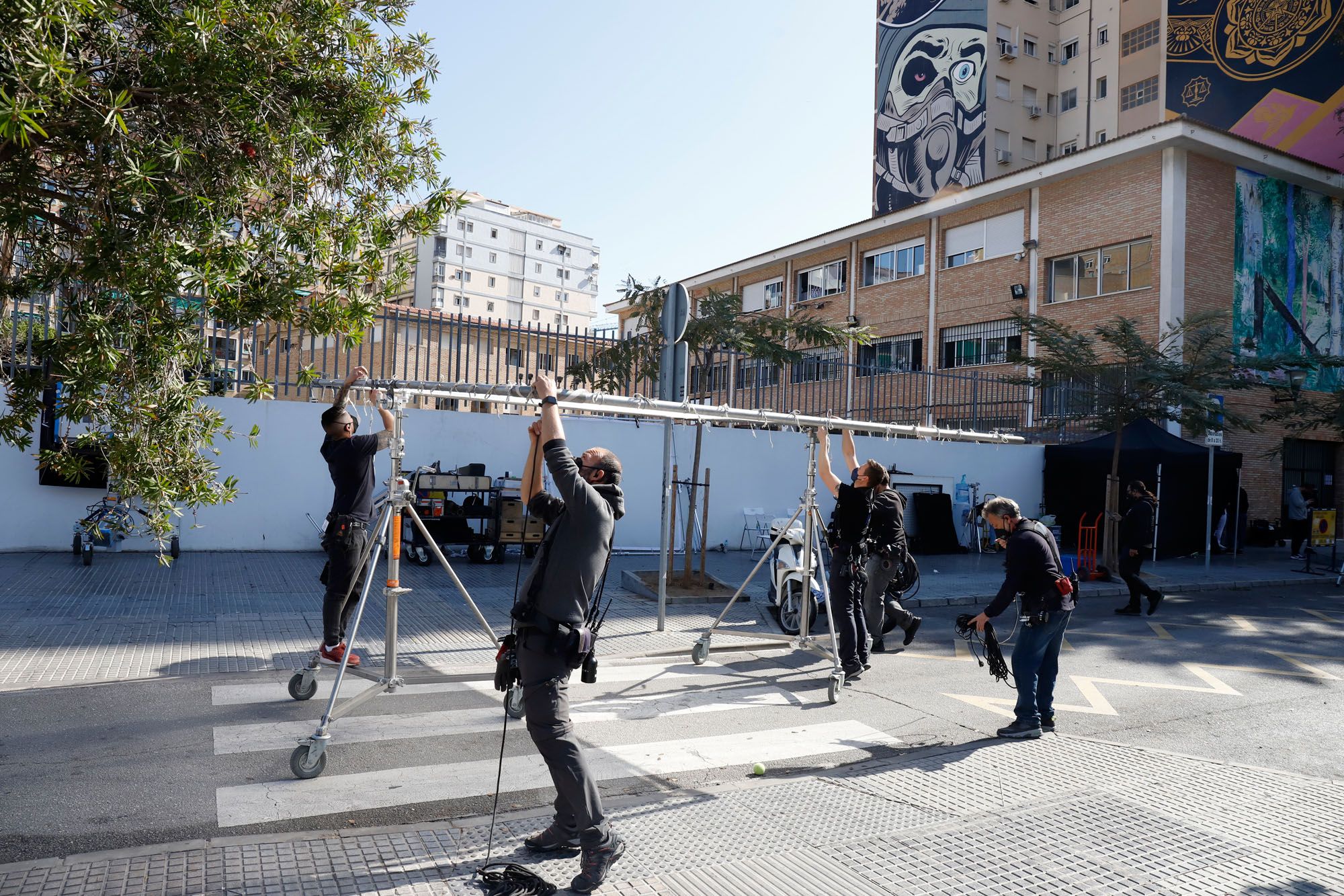 Rodaje de la serie 'La chica de nieve' de Netflix en Málaga.