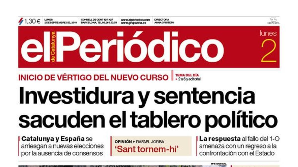 Portada El Periódico 2 de septiembre de 2019.