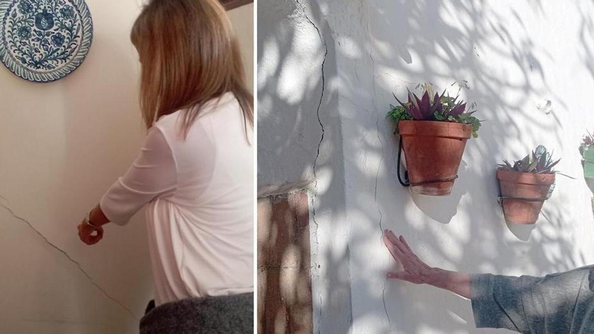 Grietas en el interior y el exterior de una vivienda en la calle Vicente Espinel, a pocos metros de las obras.