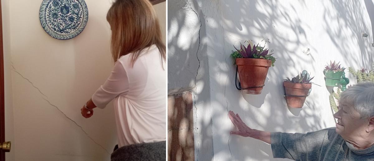 Grietas en el interior y el exterior de una vivienda en la calle Vicente Espinel, a pocos metros de las obras.