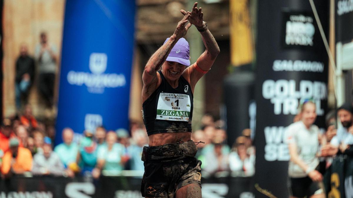 Sara Alonso cruzando la meta en Zegama