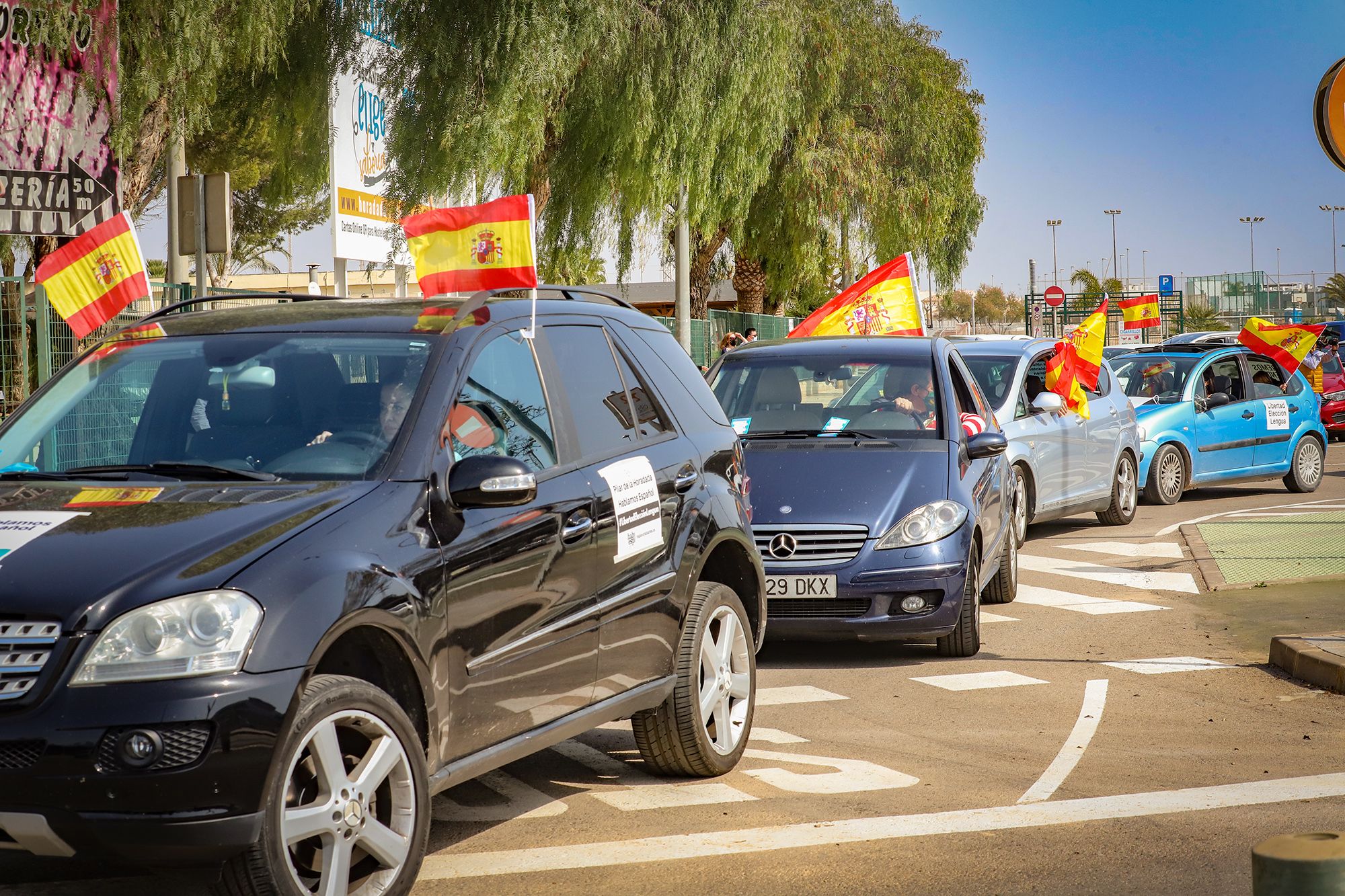 Una caravana con cientos de vehículos clama en Pilar de la Horadada contra la "imposición" del valenciano