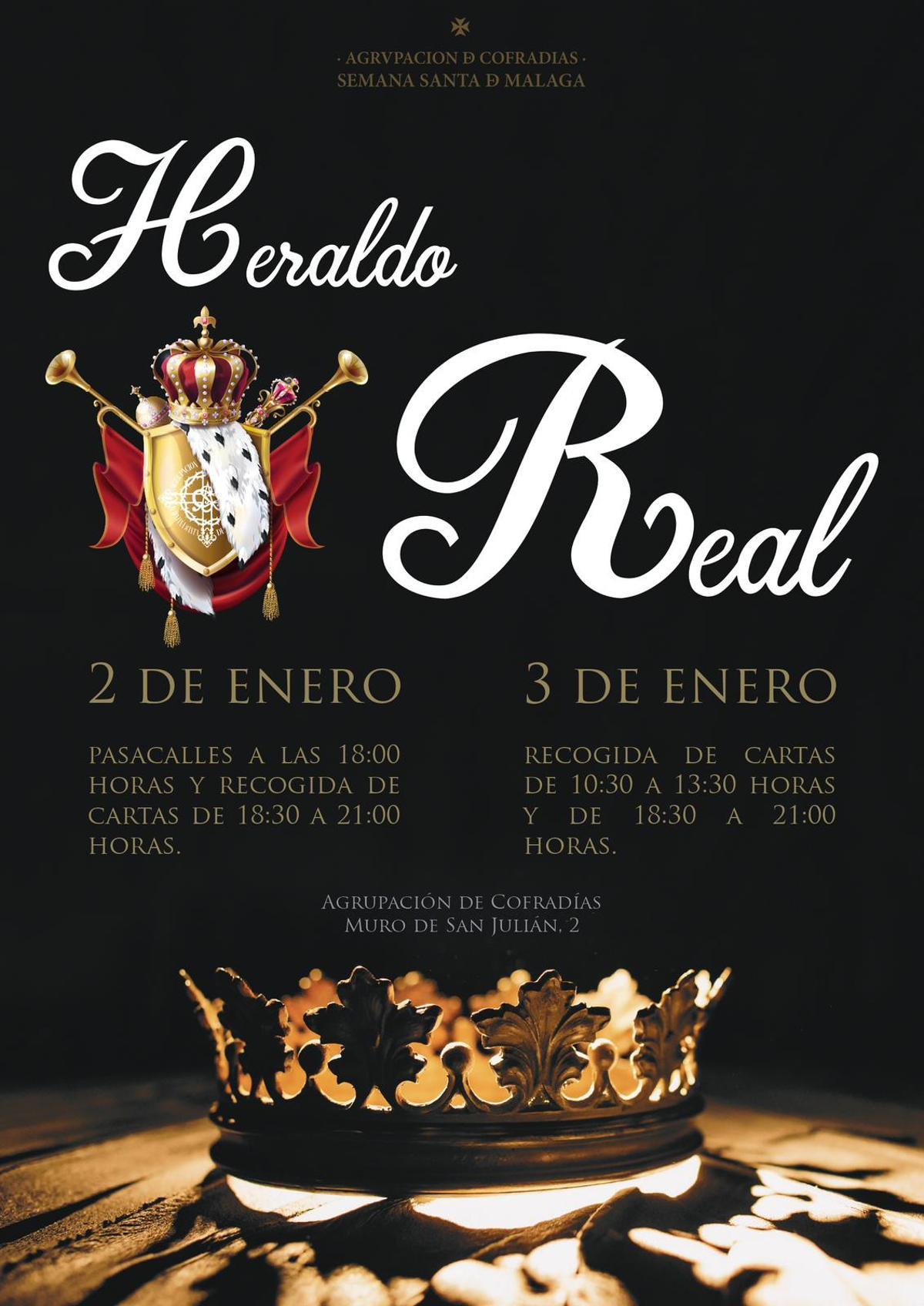 Cartel anunciador de la visita del heraldo de los Reyes a la Agrupación de Cofradías.