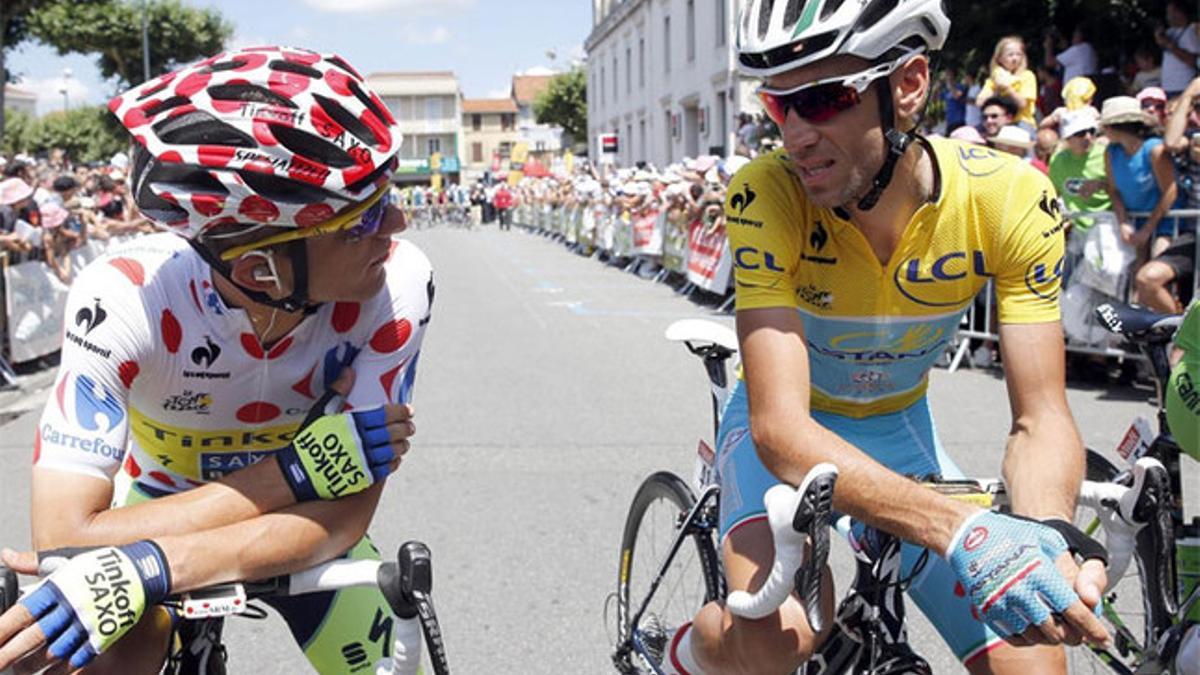 Vincenzo Nibali y Rafal Majka al término de la 17ª etapa del Tour de Francia