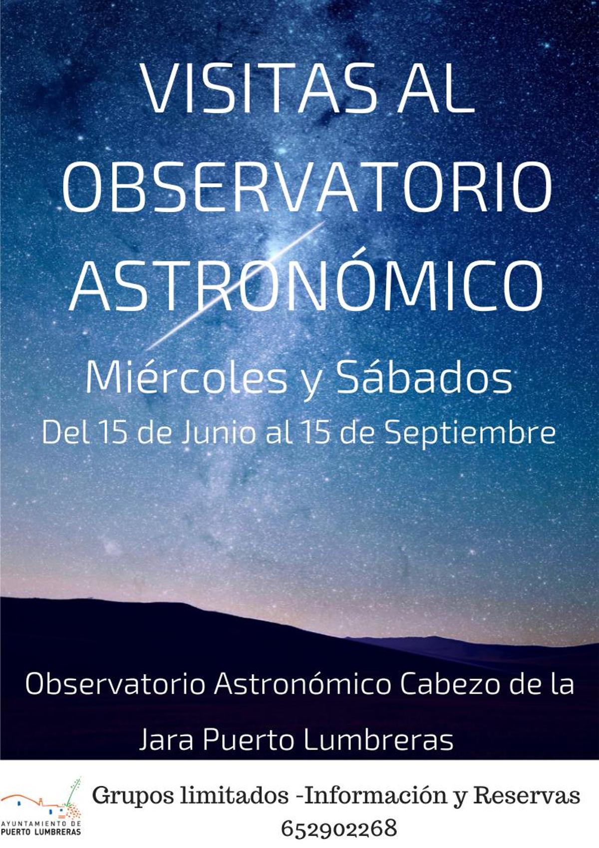 Cartel del programa de visitas al Observatorio Astronómico de Cabezo de la Jara, en Puerto Lumbreras