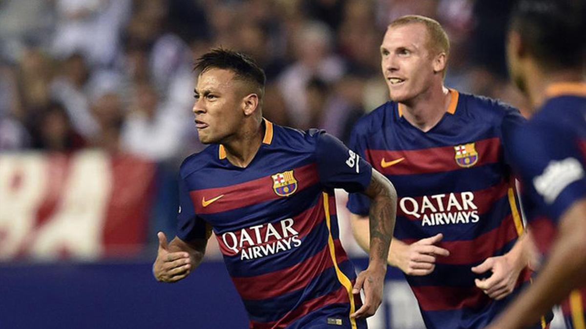 Neymar y Mathieu, durante un partido del Barça esta temporada