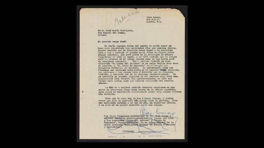 Carta enviada por Lomax a José María en 1953.