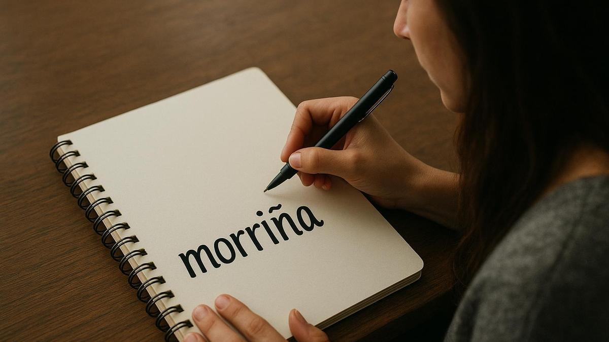 Una chica escribe en un cuaderno "morriña"