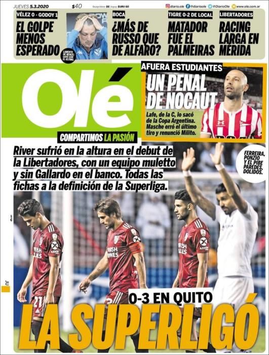 Portada OLÉ jueves 5 maro 2020