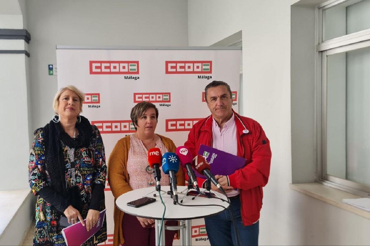 Fernando Cubillo, María José Prados y Patricia Laguna, responsables del sindicato CCOO en Málaga.