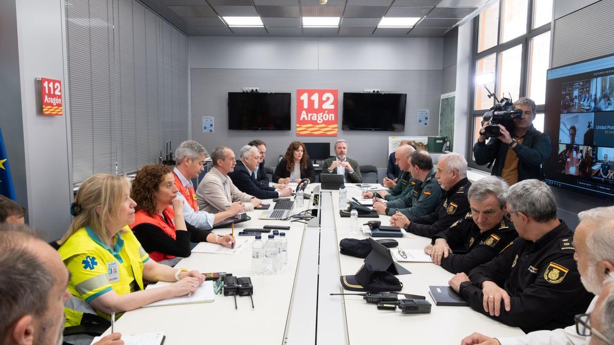 Reunión del Cecopi, con el presidente de Aragón, Jorge Azcón, en el centro, el pasado martes