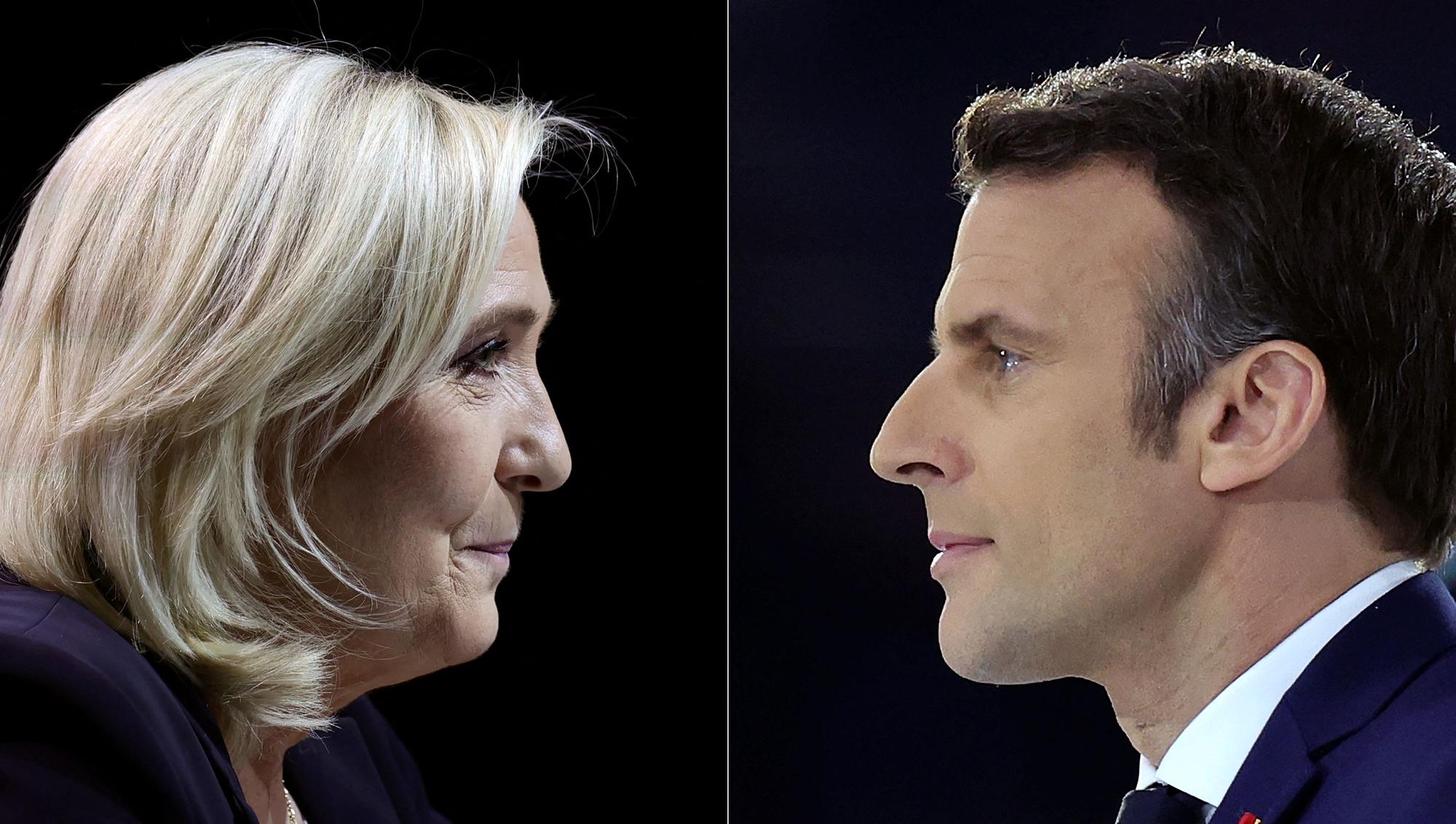 Composición con los rostros de Marine Le Pen y Emmanuel Macron.