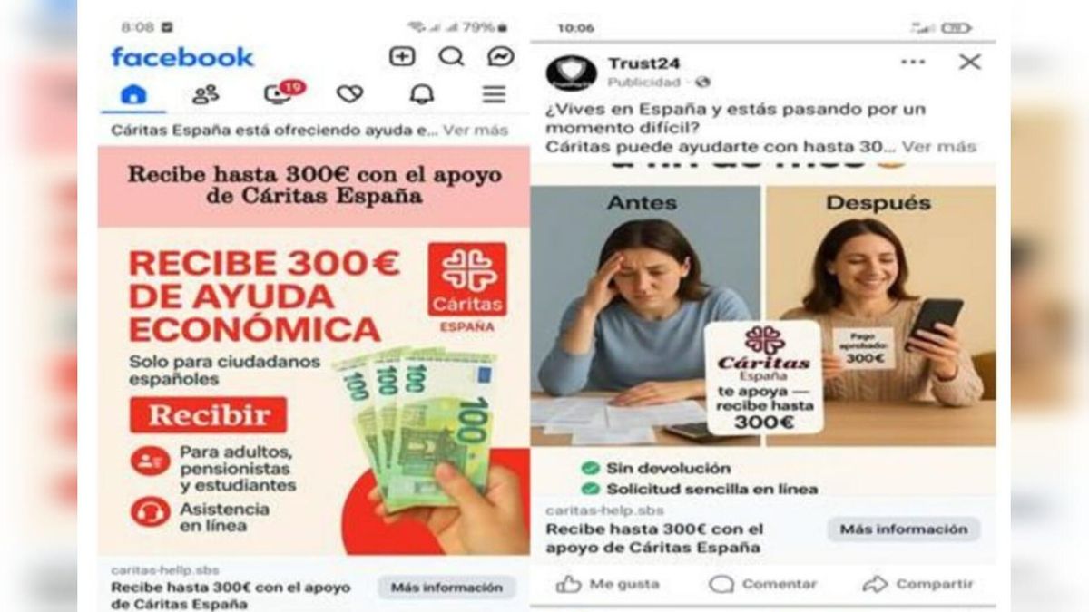 Captura de dos de los anuncios vistos en Facebook con la estafa.