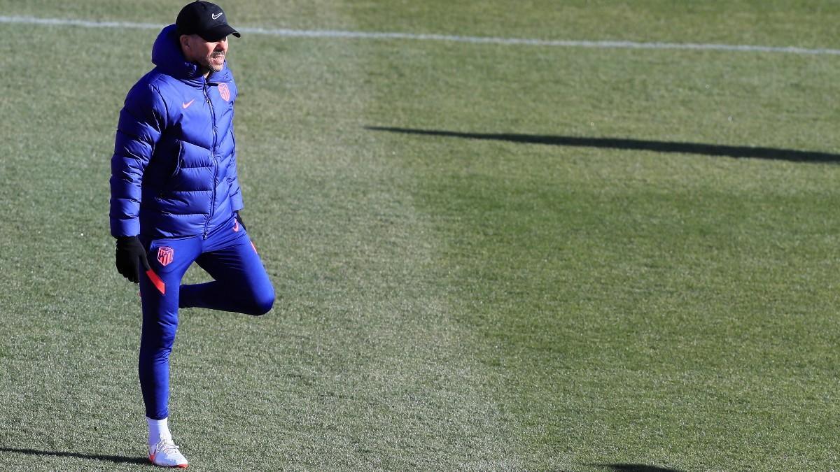 Simeone, durante el último entreno con el Atlético