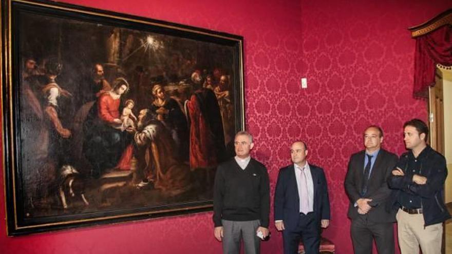 «La adoración de los Reyes Magos» se puede visitar en el Salón Rojo, junto al Velázquez; en la imagen, presentación de la obra ayer.