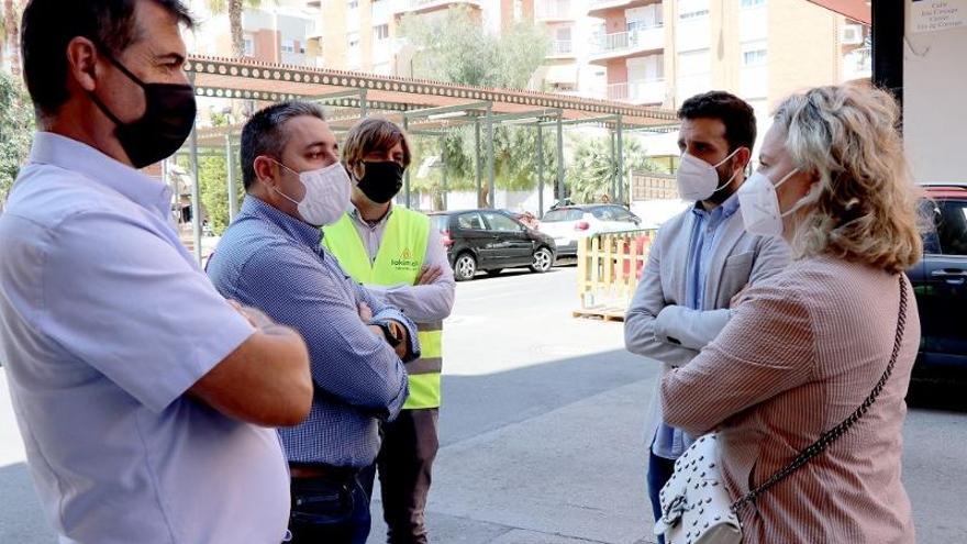 El alcalde, el edil de Sanidad y la catedrática, con técnicos, durante la visita.