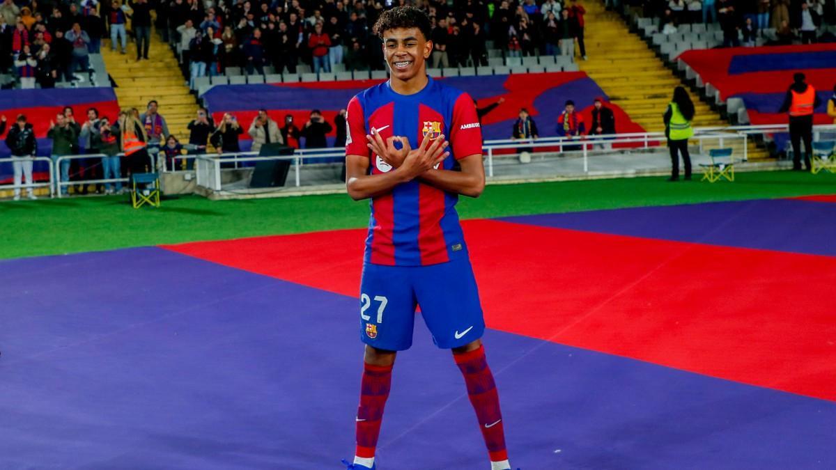 Lamine Yamal celebra su gol ante el Mallorca