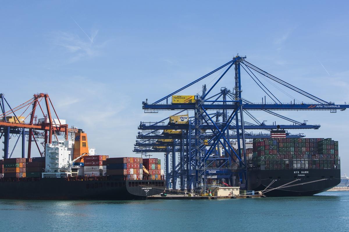 Operativa de carga y descarga en el puerto de Valencia.