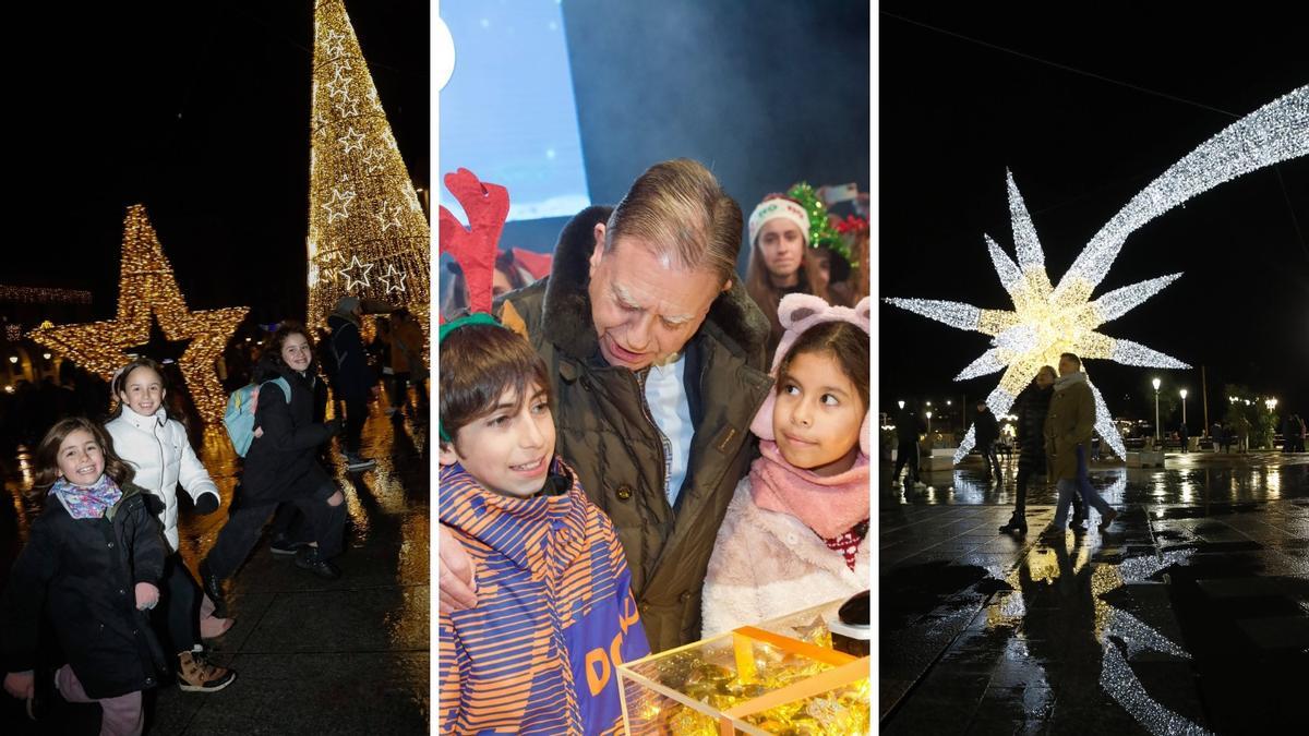 Asturias enciende su Navidad con el paraguas abierto y la ilusión intacta: “Se ve a la gente animada”