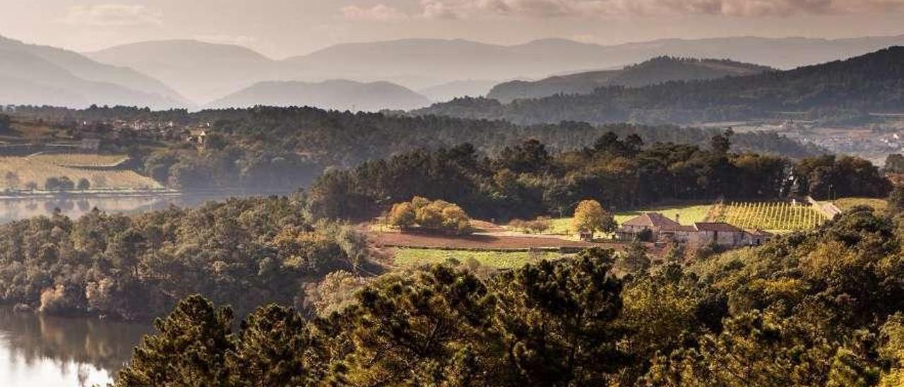 Priorato de Razamonde con vistas al embalse y viñedo. // FdV