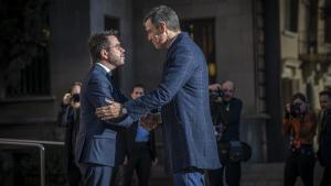 Pere Aragonès y Pedro Sánchez, este jueves en Barcelona.