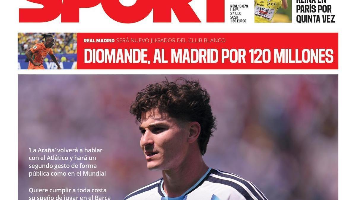 La portada SPORT de hoy, lunes 27 de julio de 2026
