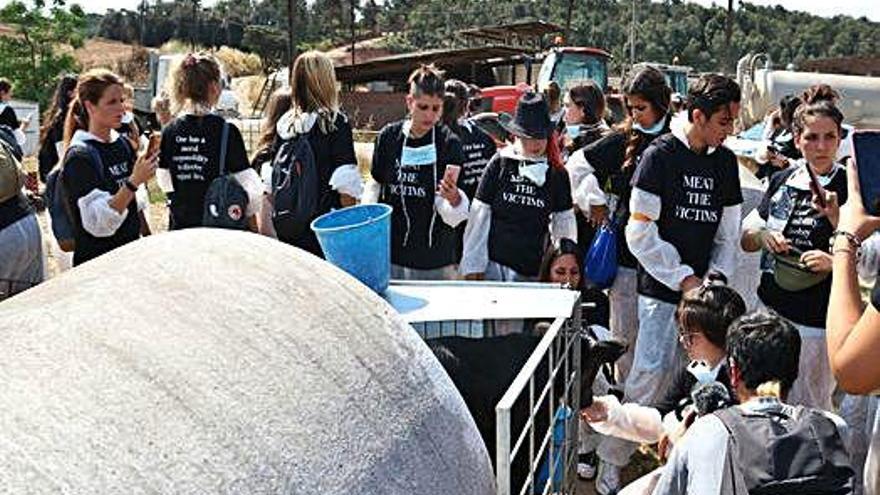 Els activistes durant la protesta.